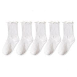 Lot de 5 paires chaussettes femmes en lot chaussettes blanches de chaussettes à volants en coton pour femme, tube moyen, court, 