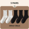 Lot de 5 paires chaussettes femmes en lot chaussettes blanches de chaussettes à volants en coton pour femme, tube moyen, court, 