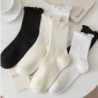 Lot de 5 paires chaussettes femmes en lot chaussettes blanches de chaussettes à volants en coton pour femme, tube moyen, court, 