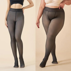 Collants doublés de sourire pour femmes, collants thermiques, leggings translucides sexy, taille haute, noir, chaud, hiver colla