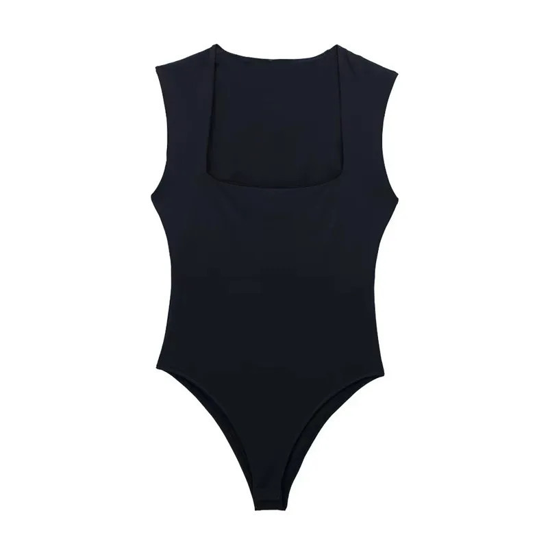 TRAF-Costume de batterie serré pour femme, corps noir, col carré, bleu, blanc, sexy, lingerie, été, 2024