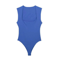 TRAF-Costume de batterie serré pour femme, corps noir, col carré, bleu, blanc, sexy, lingerie, été, 2024