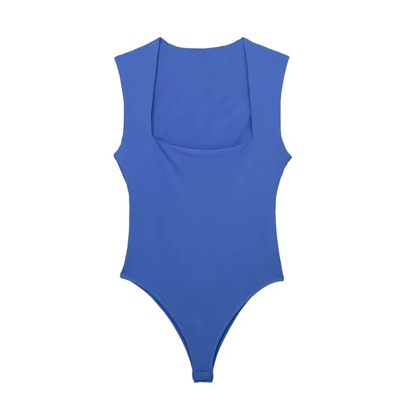 TRAF-Costume de batterie serré pour femme, corps noir, col carré, bleu, blanc, sexy, lingerie, été, 2024