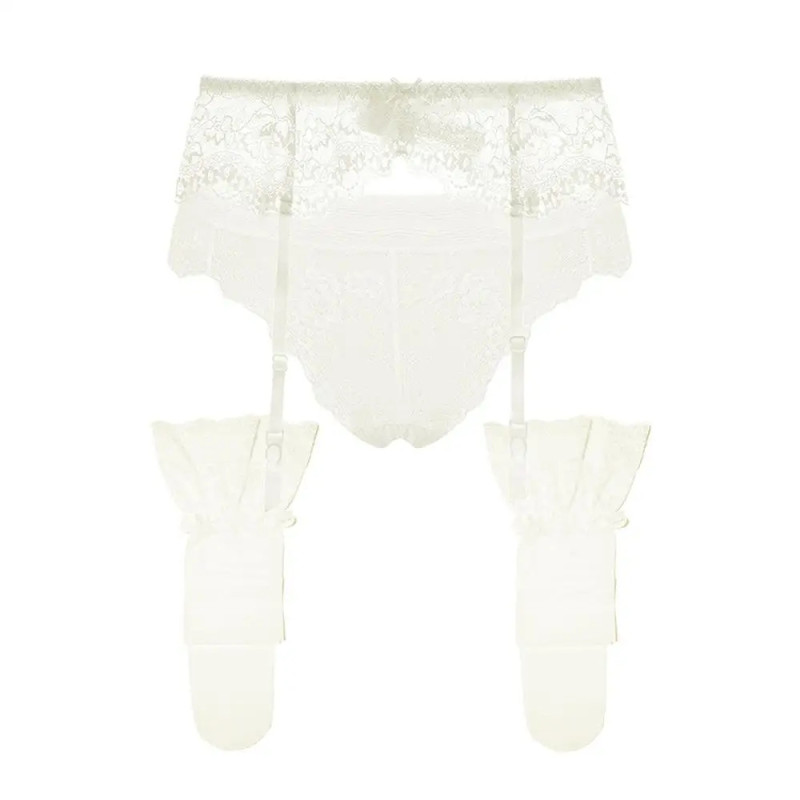 Varsbaby – porte-jarretelles + culotte + bas, sexy, 3 pièces, ceinture en dentelle, noir/crème, blanc/rouge, S M L XL XXL