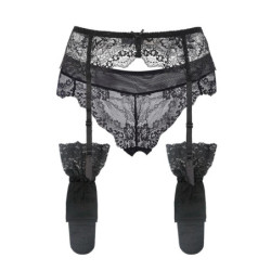 Varsbaby – porte-jarretelles + culotte + bas, sexy, 3 pièces, ceinture en dentelle, noir/crème, blanc/rouge, S M L XL XXL