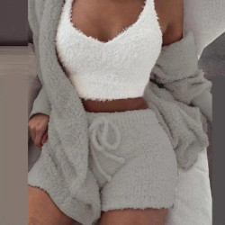 Ensemble de pyjamas moelleux pour femmes, vêtements de nuit décontractés, précieux haut et short, sweat à capuche grande taille,