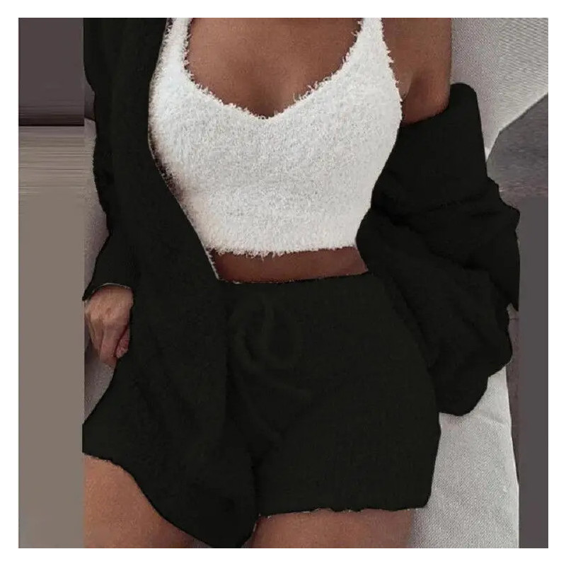 Ensemble de pyjamas moelleux pour femmes, vêtements de nuit décontractés, précieux haut et short, sweat à capuche grande taille,