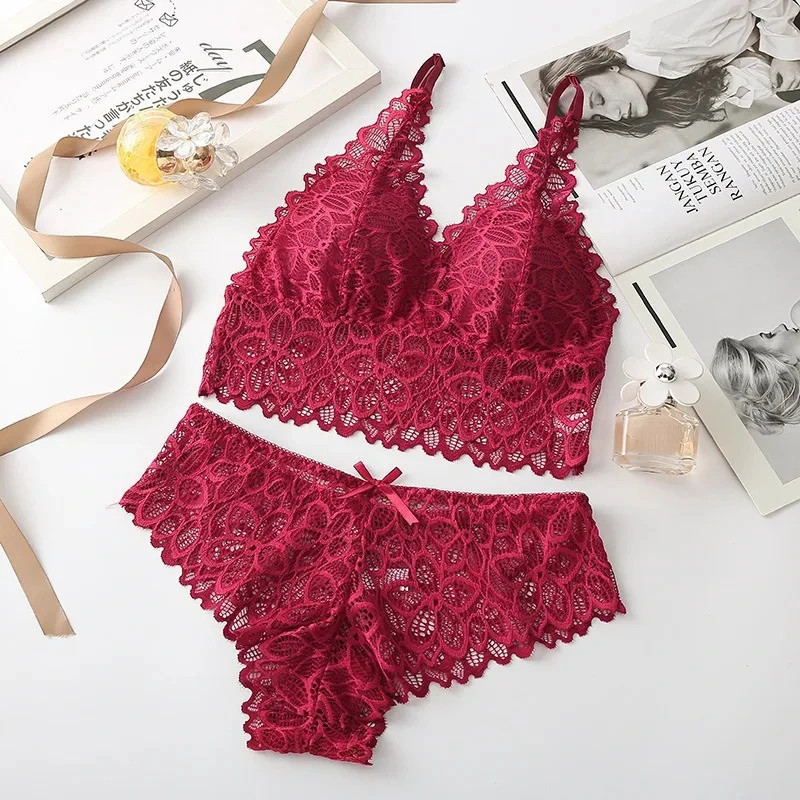 Ensemble de sous-vêtements en dentelle sexy pour femmes, soutien-gorge sans fil sans couture, ensembles de soutien-gorge et culo