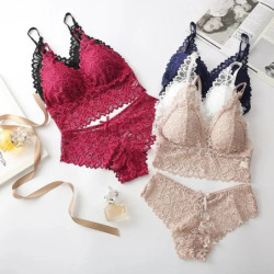 Ensemble de sous-vêtements en dentelle sexy pour femmes, soutien-gorge sans fil sans couture, ensembles de soutien-gorge et culo