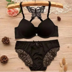 Soutien-gorge push-up en dentelle pour femme, culotte à coutures frontales, garniture festonnée, ensemble de lingerie, sous-vête