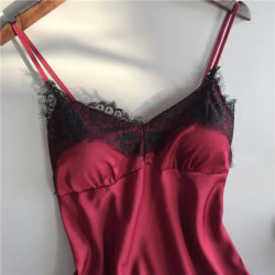 Pyjama dos nu en dentelle sexy pour femme, caraco et short, vêtements de maison, rouge, noir, S, M, ventilé, confort, 2 pièces