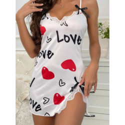 Chemise de nuit dos nu imprimée Love pour femmes, vêtements de nuit, lingerie sexy, mini robe, pyjamas décontractés, chemises de