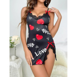 Chemise de nuit dos nu imprimée Love pour femmes, vêtements de nuit, lingerie sexy, mini robe, pyjamas décontractés, chemises de