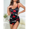 Chemise de nuit dos nu imprimée Love pour femmes, vêtements de nuit, lingerie sexy, mini robe, pyjamas décontractés, chemises de