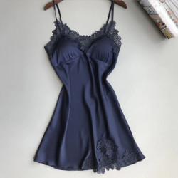 Robe de nuit en satin pour femmes, pyjama sexy, chemise de nuit à bretelles pour femmes, printemps et été, robes de nuit Ice Inj