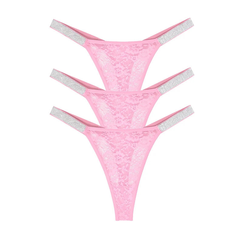 String sexy en dentelle pour femme, sous-vêtement floral, culotte taille basse, deux brillants, string environnemental, conforta