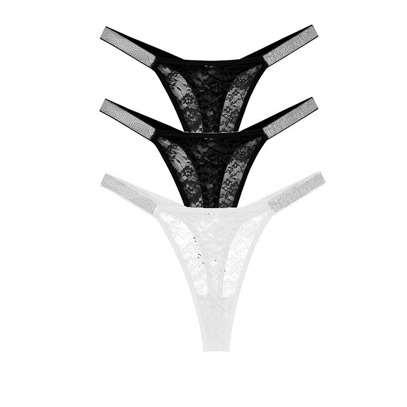 String sexy en dentelle pour femme, sous-vêtement floral, culotte taille basse, deux brillants, string environnemental, conforta