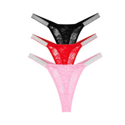 String sexy en dentelle pour femme, sous-vêtement floral, culotte taille basse, deux brillants, string environnemental, conforta