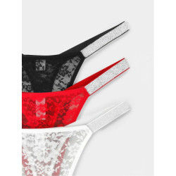 String sexy en dentelle pour femme, sous-vêtement floral, culotte taille basse, deux brillants, string environnemental, conforta