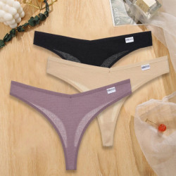 FINETOO-Culotte string en coton gaufré pour femme, sous-vêtement sexy, string féminin, taille en V, lingerie, ensemble de 3 pièc