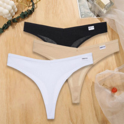 FINETOO-Culotte string en coton gaufré pour femme, sous-vêtement sexy, string féminin, taille en V, lingerie, ensemble de 3 pièc