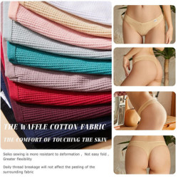 FINETOO-Culotte string en coton gaufré pour femme, sous-vêtement sexy, string féminin, taille en V, lingerie, ensemble de 3 pièc