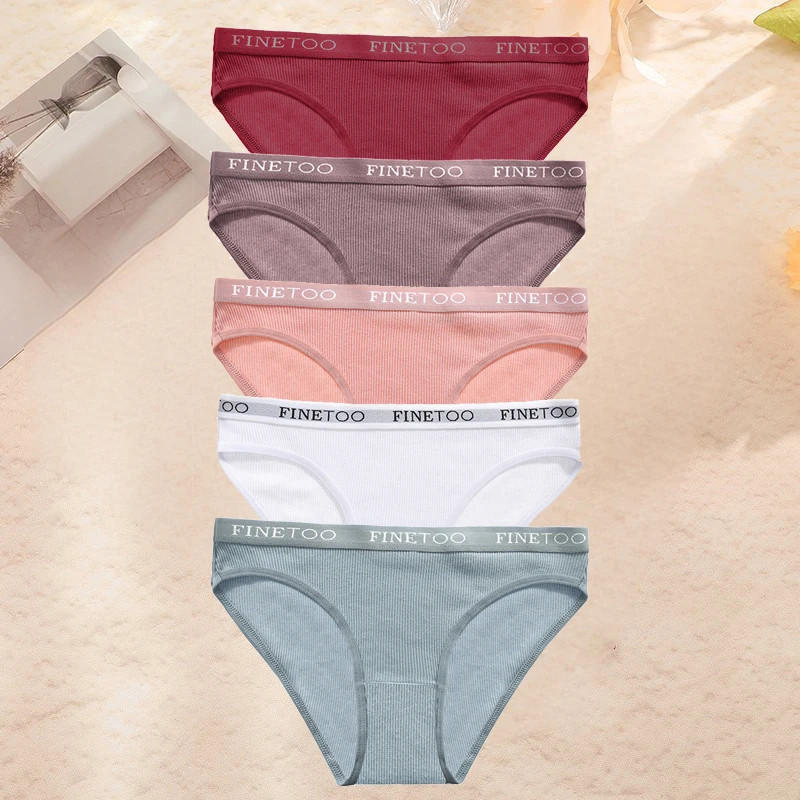 FINETOO-Sous-vêtements en coton avec lettres pour femmes, lingerie pour dames, 9 couleurs unies, culottes sexy pour femmes M-XXL