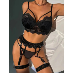 Ensemble de soutien-gorge et culotte en dentelle sexy pour femmes, sous-vêtements transparents, string sexy, paupières porno, li