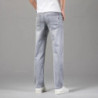 Jeans d'été en coton élastique pour hommes, pantalons droits décontractés, vêtements masculins de marque, gris, confortables, mo