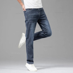 Jeans d'été en coton élastique pour hommes, pantalons droits décontractés, vêtements masculins de marque, gris, confortables, mo