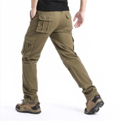 Salopette à grandes poches pour homme, pantalon de jogging, pantalon de travail décontracté, pur coton, taille élastique, sports