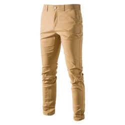 AIOPESON coton décontracté Hommes Pantalons Couleur unie Coupe ajustée Pantalons pour hommes Nouveau Printemps Automne Haute qu