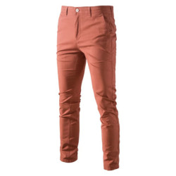 AIOPESON coton décontracté Hommes Pantalons Couleur unie Coupe ajustée Pantalons pour hommes Nouveau Printemps Automne Haute qu