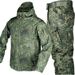 Ensemble de manteau épaissi en peluche camouflage extérieur, peau de requin, haut de course, motif de logo de manchette non incl