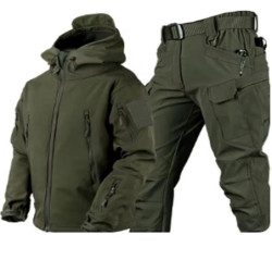 Ensemble de manteau épaissi en peluche camouflage extérieur, peau de requin, haut de course, motif de logo de manchette non incl