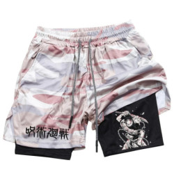 Short de sport 2 en 1 en maille imprimée Toji pour homme, short de performance anime, pantalon court décontracté, entraînement, 