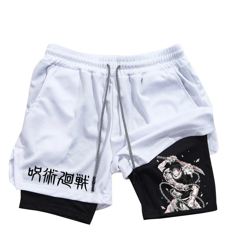 Short de sport 2 en 1 en maille imprimée Toji pour homme, short de performance anime, pantalon court décontracté, entraînement, 