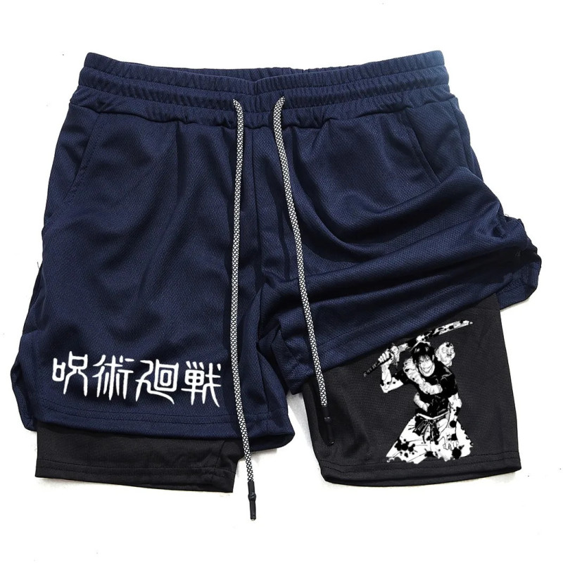 Short de sport 2 en 1 en maille imprimée Toji pour homme, short de performance anime, pantalon court décontracté, entraînement, 