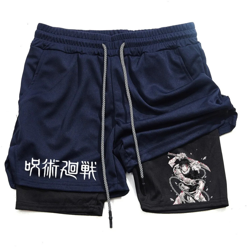 Short de sport 2 en 1 en maille imprimée Toji pour homme, short de performance anime, pantalon court décontracté, entraînement, 