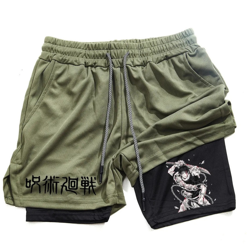 Short de sport 2 en 1 en maille imprimée Toji pour homme, short de performance anime, pantalon court décontracté, entraînement, 