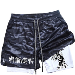 Short de sport 2 en 1 en maille imprimée Toji pour homme, short de performance anime, pantalon court décontracté, entraînement, 