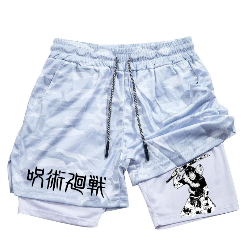 Short de sport 2 en 1 en maille imprimée Toji pour homme, short de performance anime, pantalon court décontracté, entraînement, 