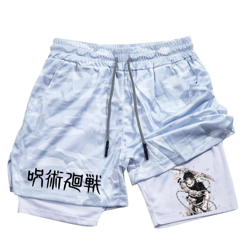 Short de sport 2 en 1 en maille imprimée Toji pour homme, short de performance anime, pantalon court décontracté, entraînement, 