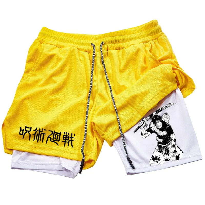 Short de sport 2 en 1 en maille imprimée Toji pour homme, short de performance anime, pantalon court décontracté, entraînement, 