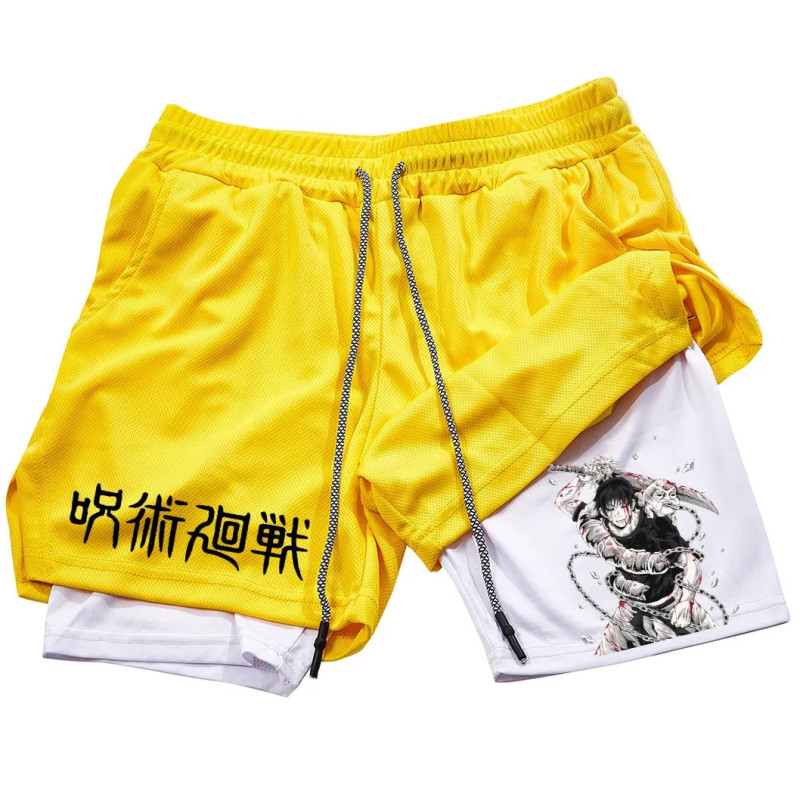 Short de sport 2 en 1 en maille imprimée Toji pour homme, short de performance anime, pantalon court décontracté, entraînement, 