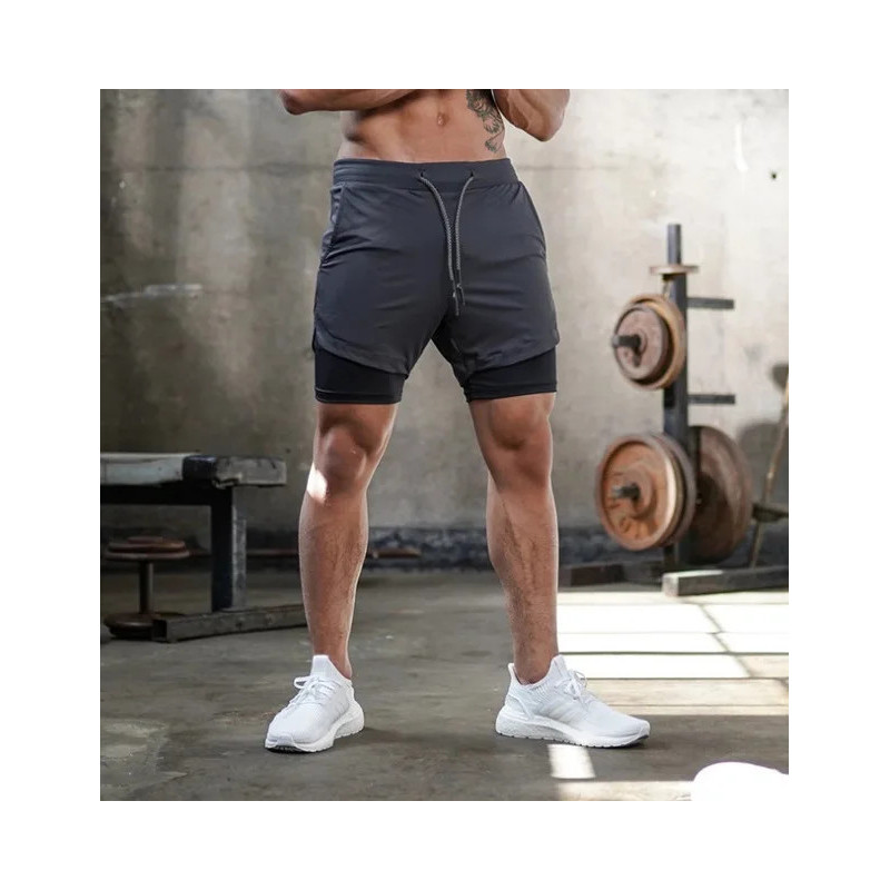 Short de sport à double pont 2 en 1 pour homme, pantalon court de course, gym, fitness, entraînement, jogging, vêtements astrono