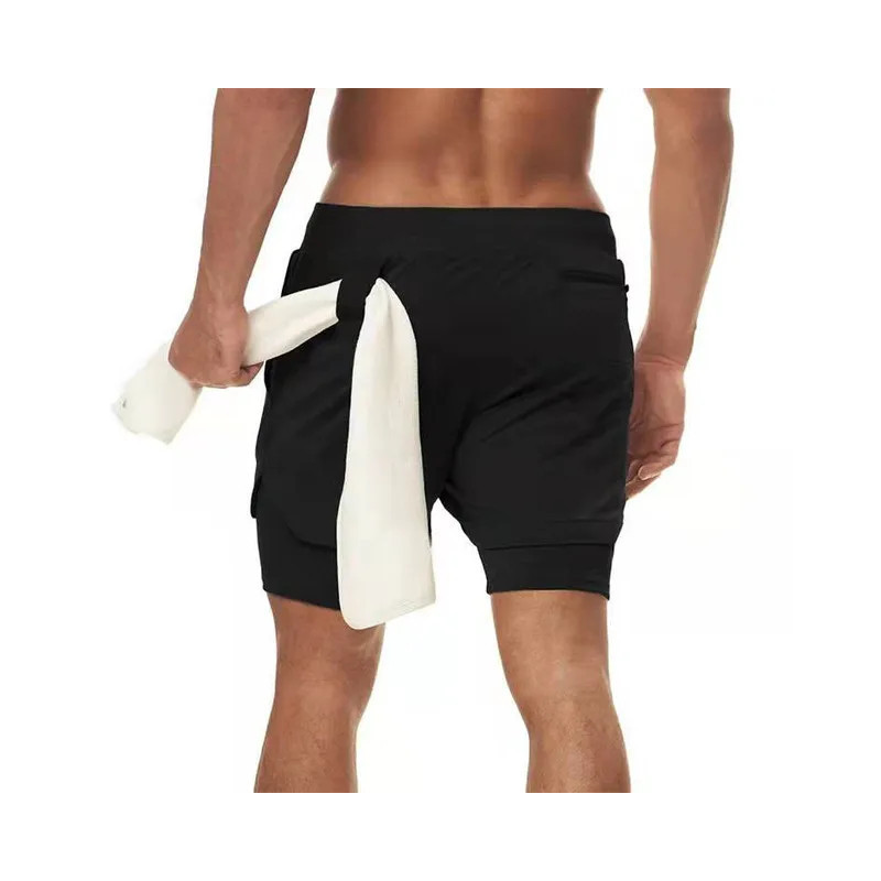 Short de sport à double pont 2 en 1 pour homme, pantalon court de course, gym, fitness, entraînement, jogging, vêtements astrono