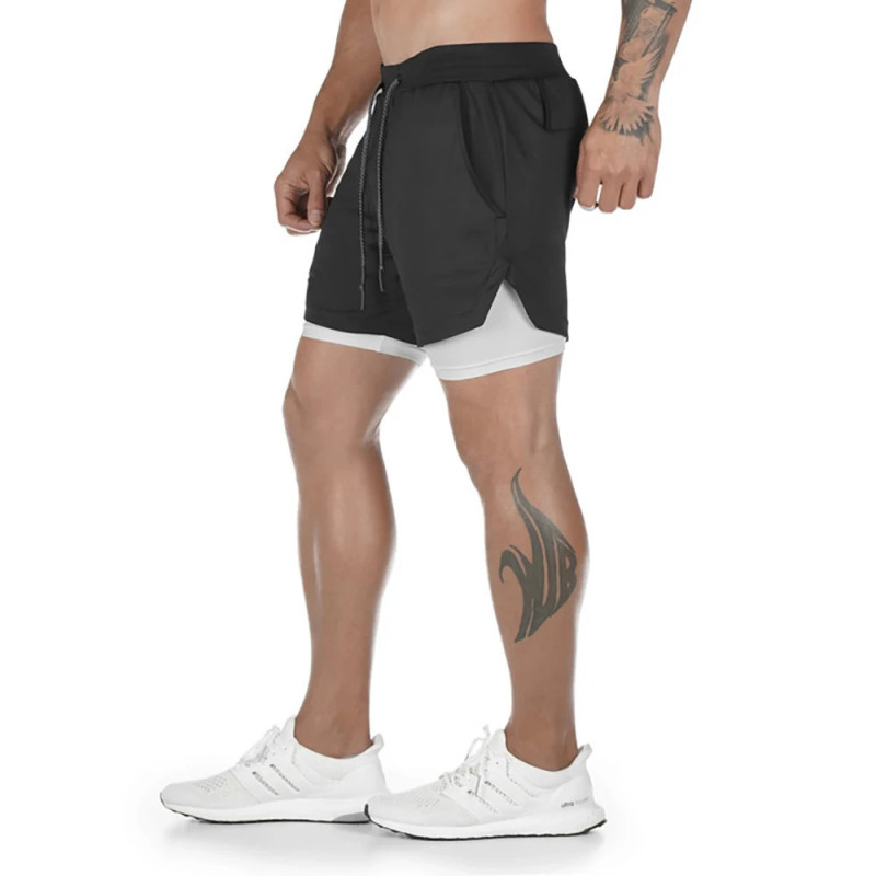 Short de sport à double pont 2 en 1 pour homme, pantalon court de course, gym, fitness, entraînement, jogging, vêtements astrono