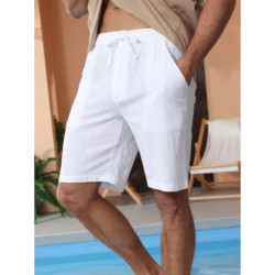 Shorts en coton et lin pour hommes, shorts respirants de style hawaïen pour les vacances à la plage, streetwear solide pour docu