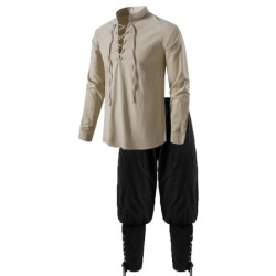 Ensemble de olympiques de chevalier médiéval pour hommes, cosplay de la Renaissance, chemises 7,5 ate, pantalons à bandes de rin